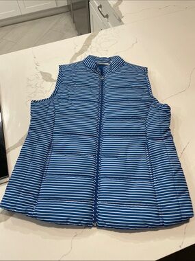 Striped Blue Quilted Puffer Vest - Women's